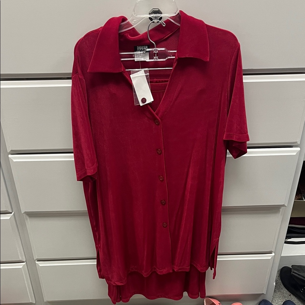 Vintage Red Set Button-Up Shirt and Skirt